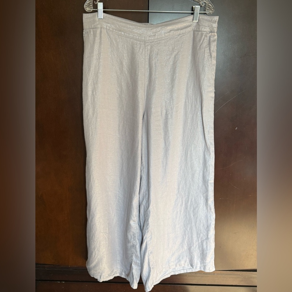 Rachel Zoe Women's Metallic Lilac 100% Linen Wide-Leg Pull-on Pants, Size XL